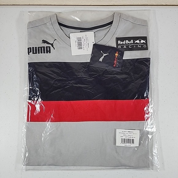 Red Bull Puma Mens Crew Neck T-Shirt Racing Team Logo Size Small Red Gray Blue - Picture 10 of 11